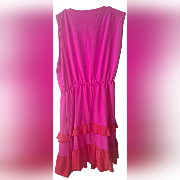 Haptics: By Holly Harper Bright Fushia Pink and Red Ruffle Dress- 1X - Picture 2 of 6